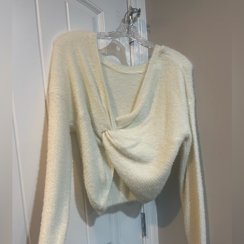 Hollister open back cross back  Cream fuzzy Sweater